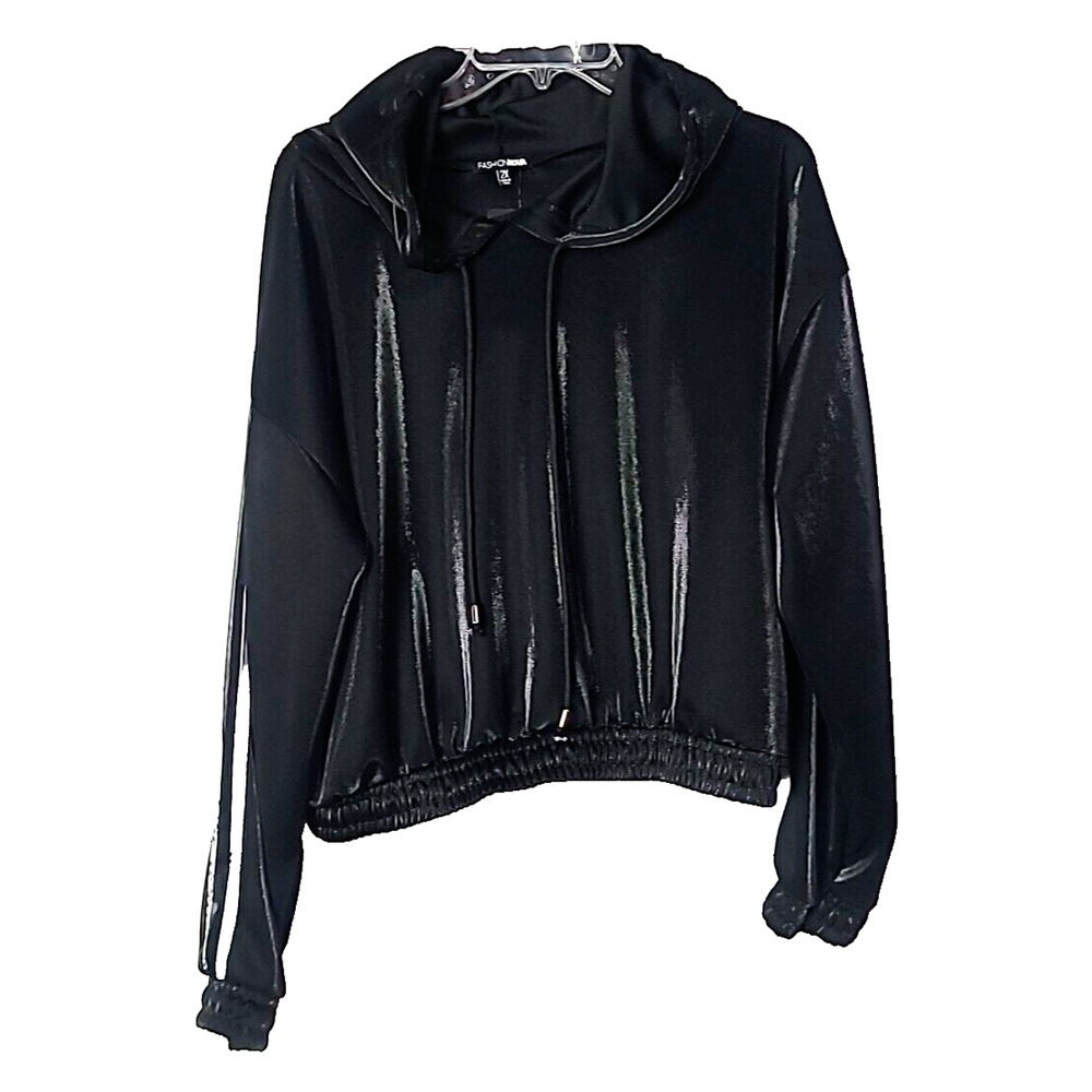 NWT Fashion Nova Black Forever‎ Glam Pullover Hoodie Sweatshirt Womans Size 2X